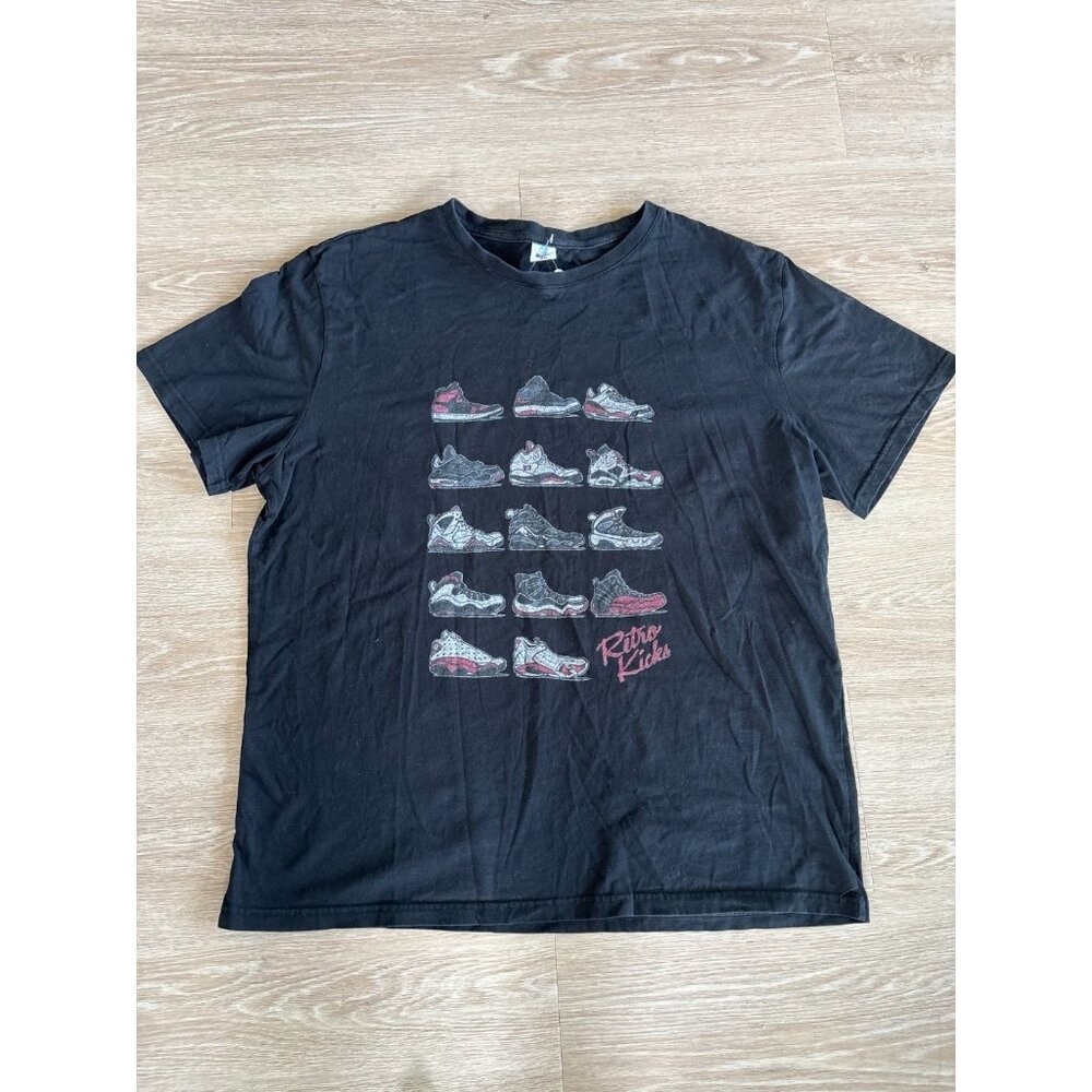 Hiclol Black Jordan Retro Kicks Shoes Short Sleeves T-Shirt Men's Size XL